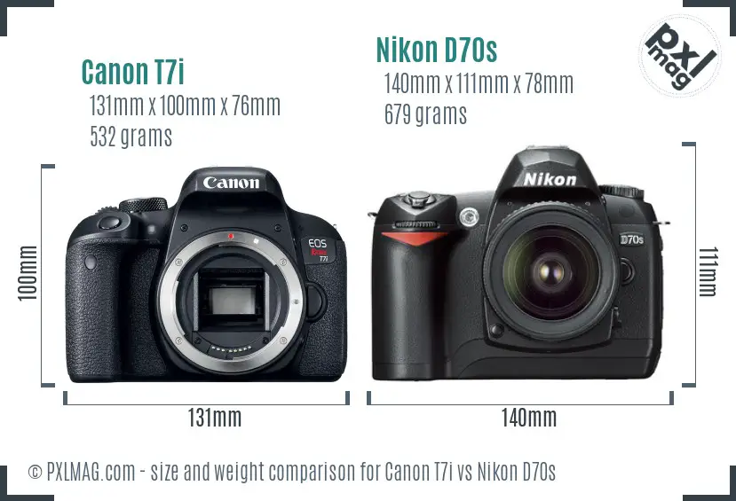 Canon T7i vs Nikon D70s size comparison