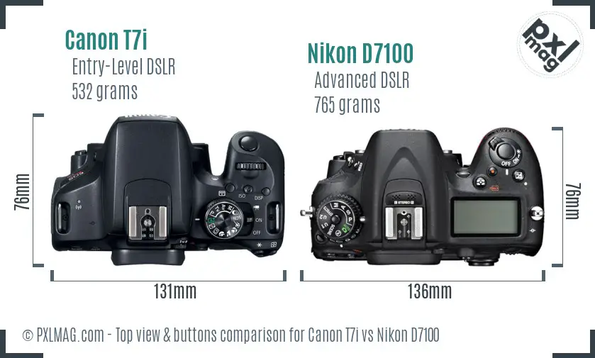 Canon T7i vs Nikon D7100 top view buttons comparison