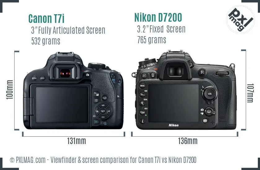 Canon T7i vs Nikon D7200 Screen and Viewfinder comparison