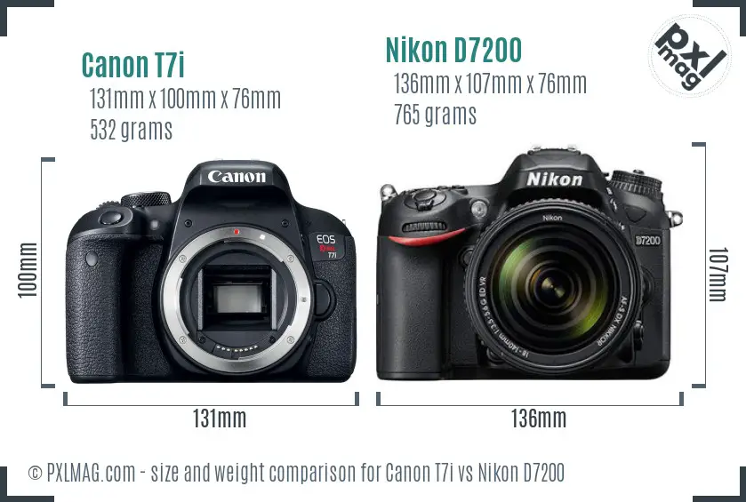 Canon T7i vs Nikon D7200 size comparison