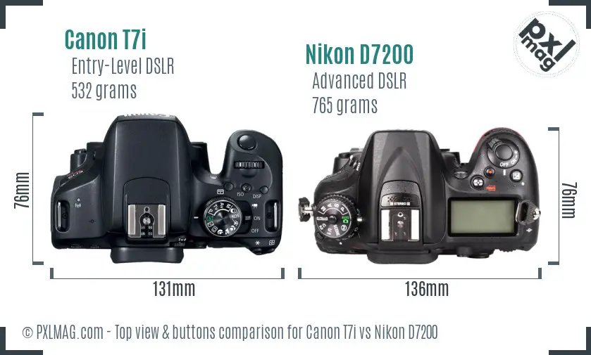 Canon T7i vs Nikon D7200 top view buttons comparison