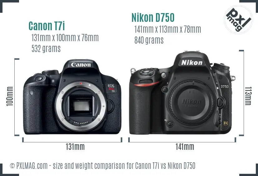 Canon T7i vs Nikon D750 size comparison