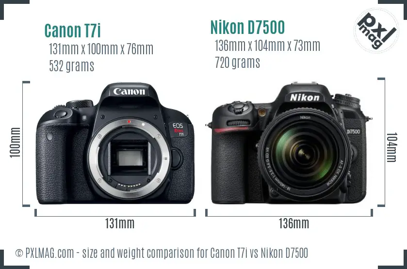 Canon T7i vs Nikon D7500 size comparison