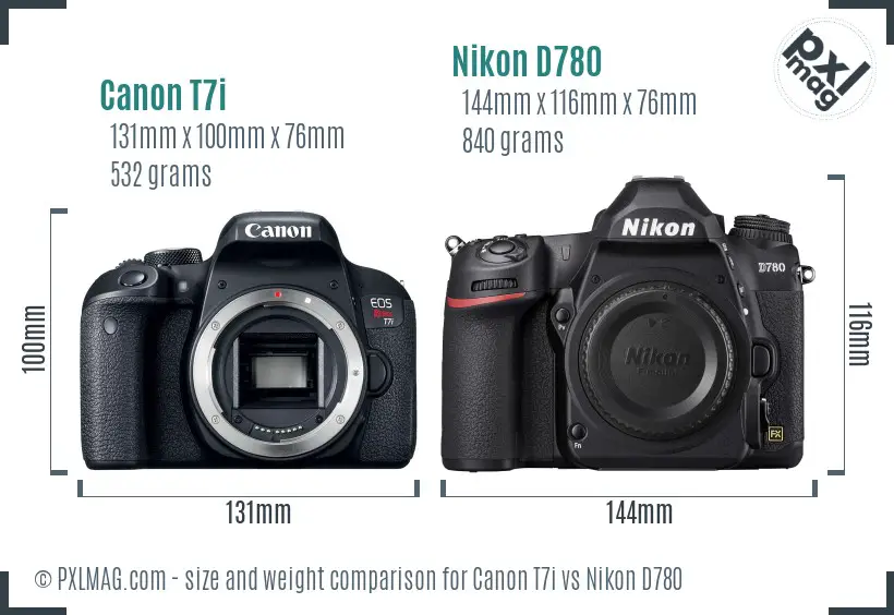 Canon T7i vs Nikon D780 size comparison