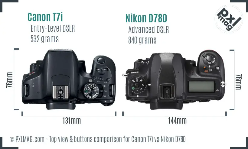 Canon T7i vs Nikon D780 top view buttons comparison