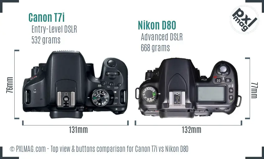Canon T7i vs Nikon D80 top view buttons comparison