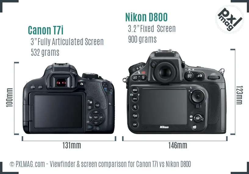 Canon T7i vs Nikon D800 Screen and Viewfinder comparison