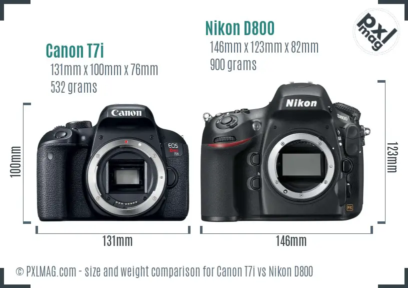 Canon T7i vs Nikon D800 size comparison