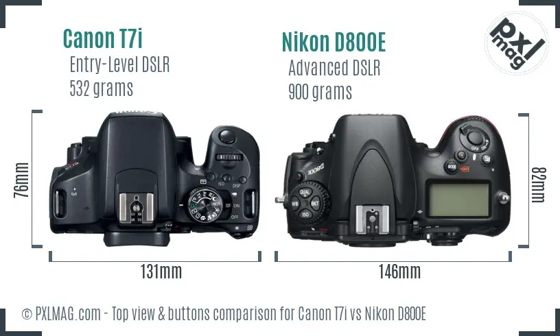 Canon T7i vs Nikon D800E top view buttons comparison