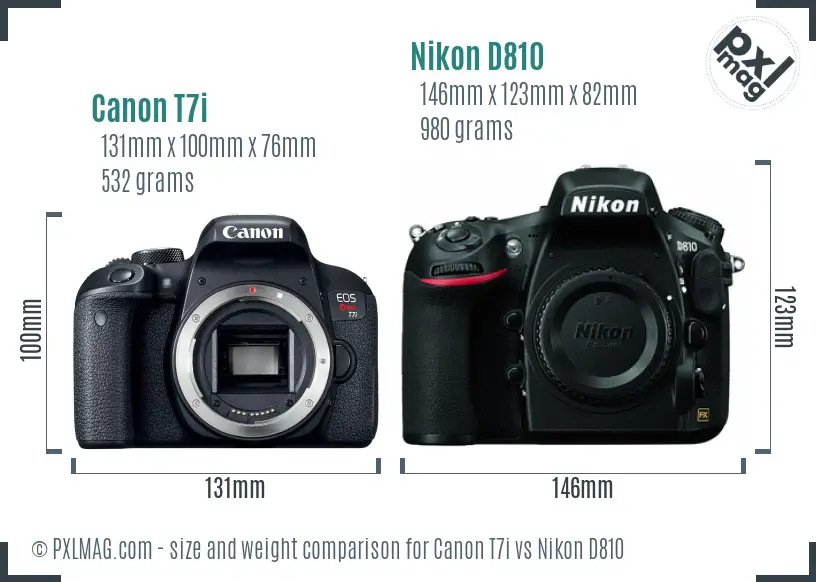 Canon T7i vs Nikon D810 size comparison