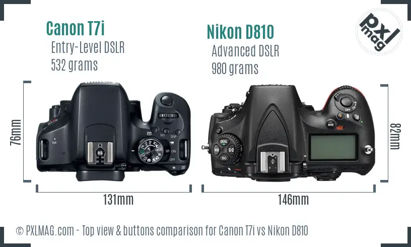 Canon T7i vs Nikon D810 top view buttons comparison