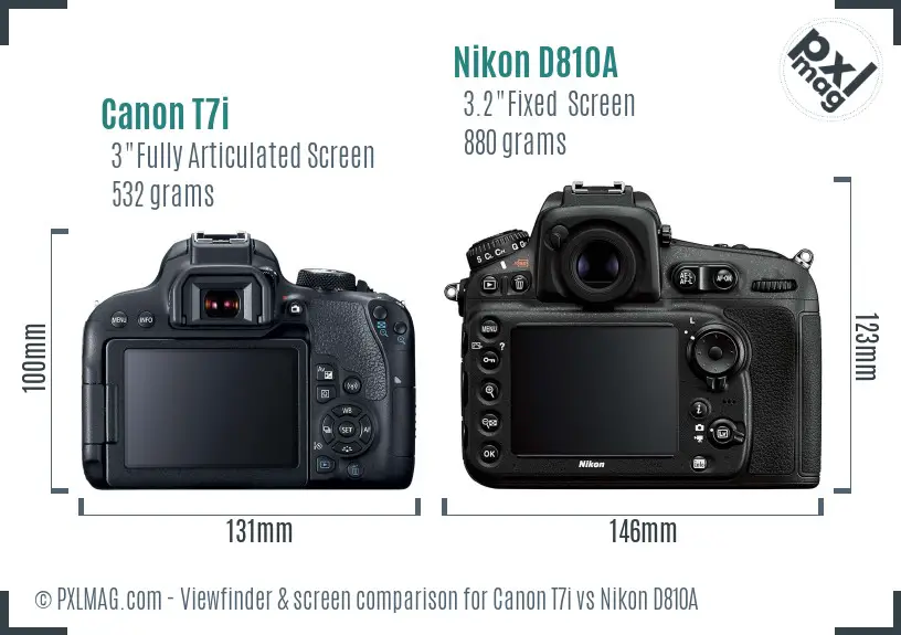 Canon T7i vs Nikon D810A Screen and Viewfinder comparison