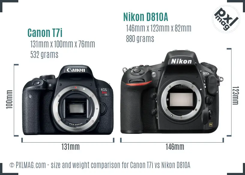 Canon T7i vs Nikon D810A size comparison