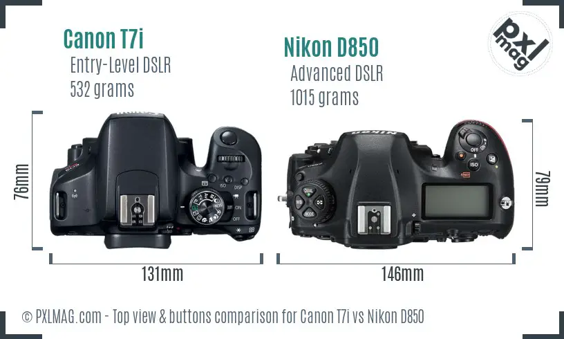 Canon T7i vs Nikon D850 top view buttons comparison