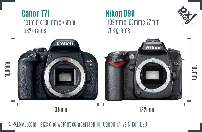 Canon T7i vs Nikon D90 size comparison