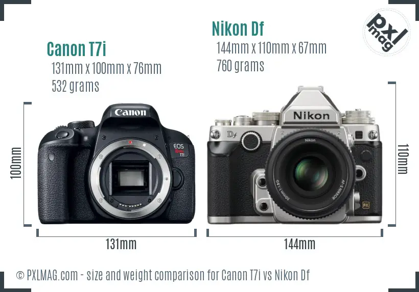 Canon T7i vs Nikon Df size comparison