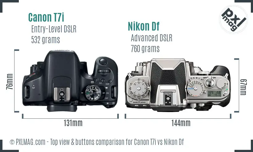 Canon T7i vs Nikon Df top view buttons comparison