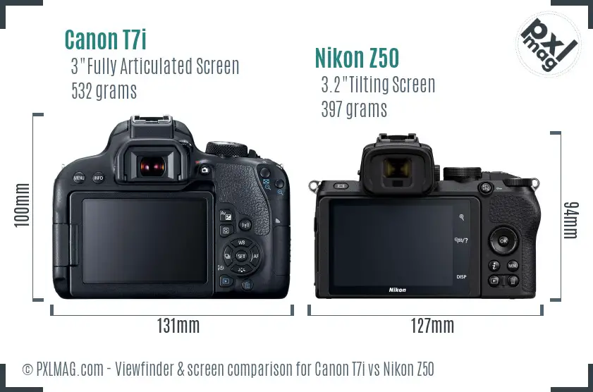 Canon T7i vs Nikon Z50 Screen and Viewfinder comparison