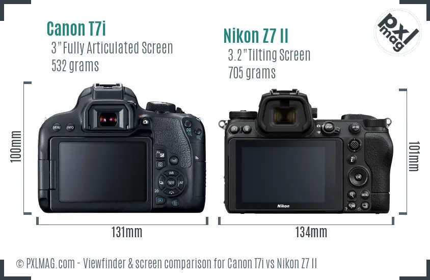 Canon T7i vs Nikon Z7 II Screen and Viewfinder comparison