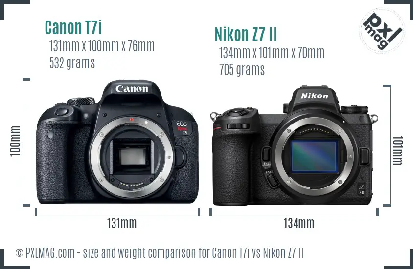 Canon T7i vs Nikon Z7 II size comparison