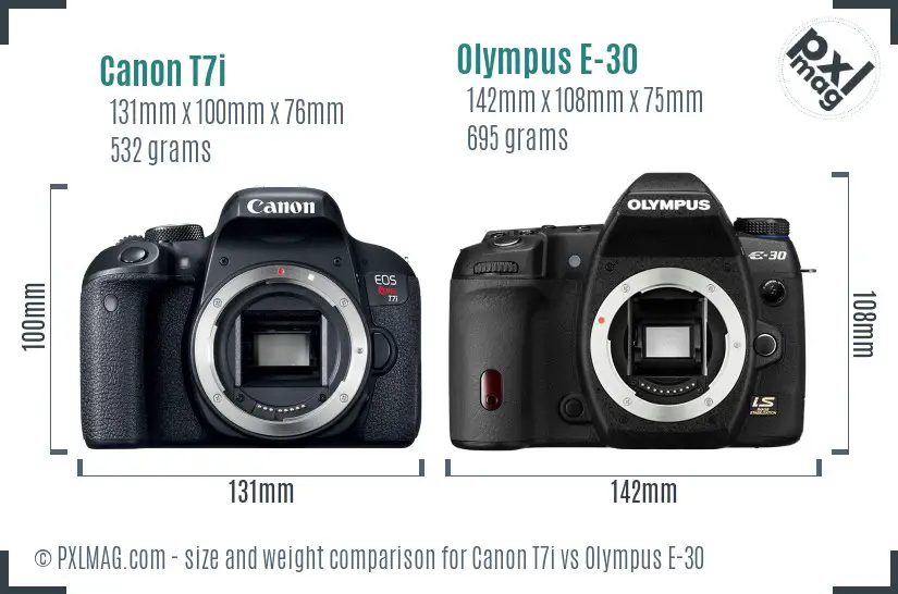 Canon T7i vs Olympus E-30 size comparison