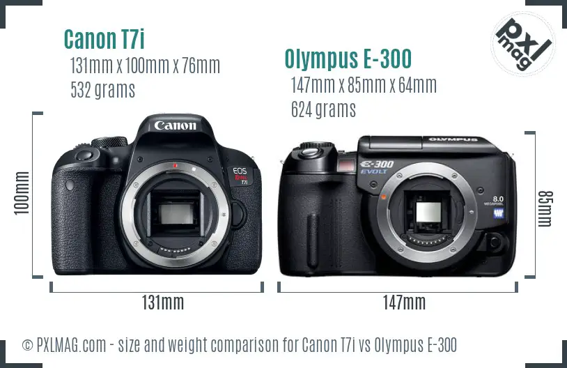 Canon T7i vs Olympus E-300 size comparison