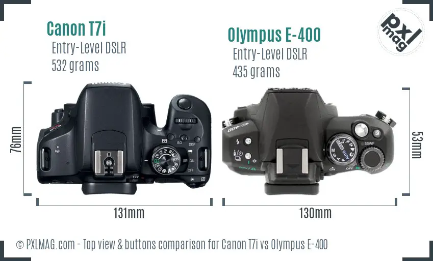 Canon T7i vs Olympus E-400 top view buttons comparison