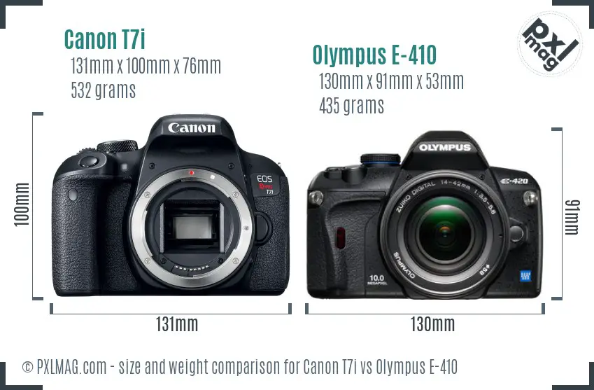 Canon T7i vs Olympus E-410 size comparison