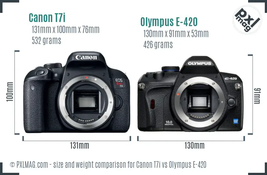 Canon T7i vs Olympus E-420 size comparison