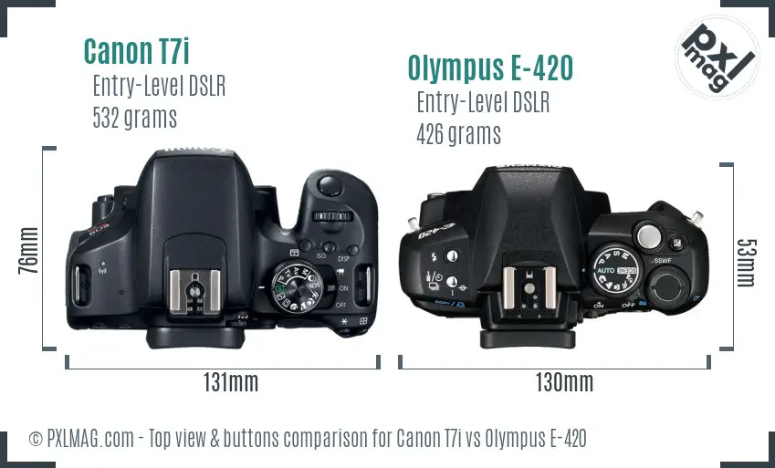 Canon T7i vs Olympus E-420 top view buttons comparison