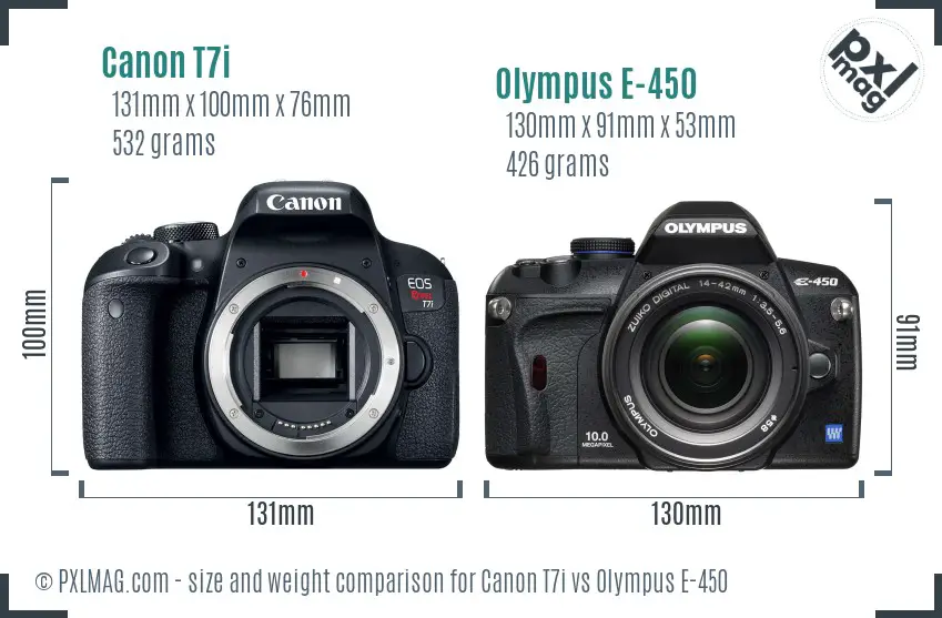 Canon T7i vs Olympus E-450 size comparison