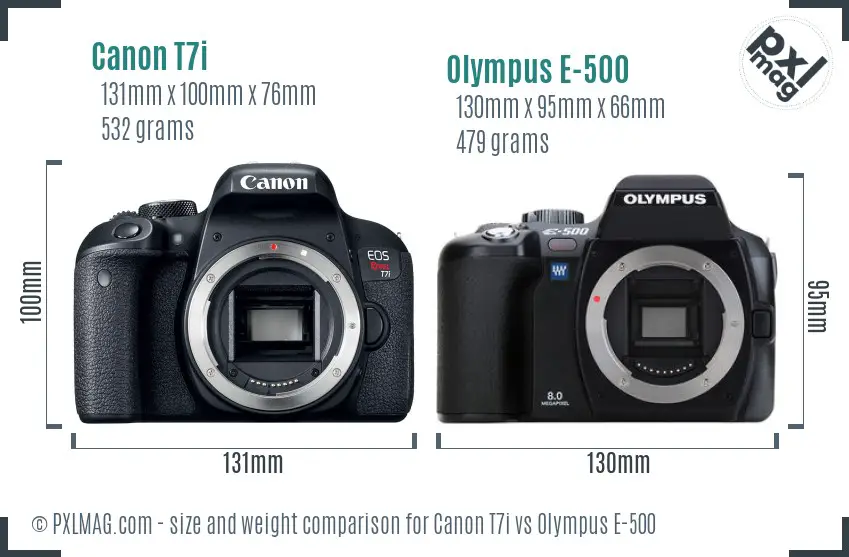 Canon T7i vs Olympus E-500 size comparison