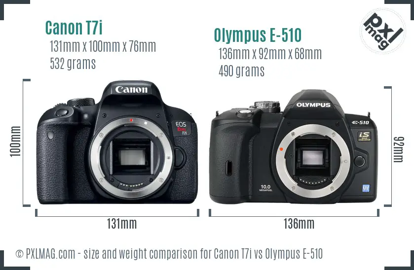 Canon T7i vs Olympus E-510 size comparison