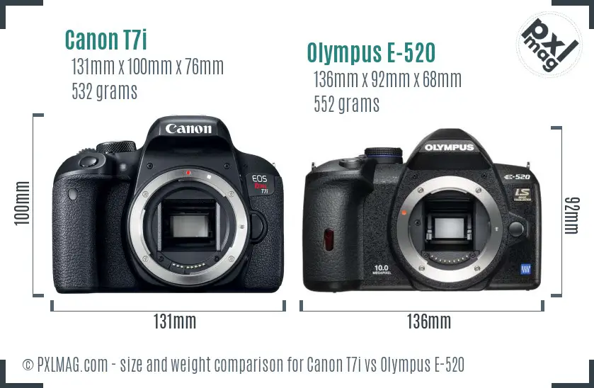 Canon T7i vs Olympus E-520 size comparison