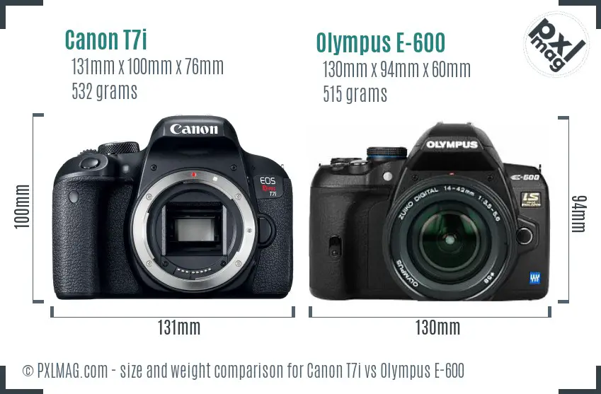 Canon T7i vs Olympus E-600 size comparison