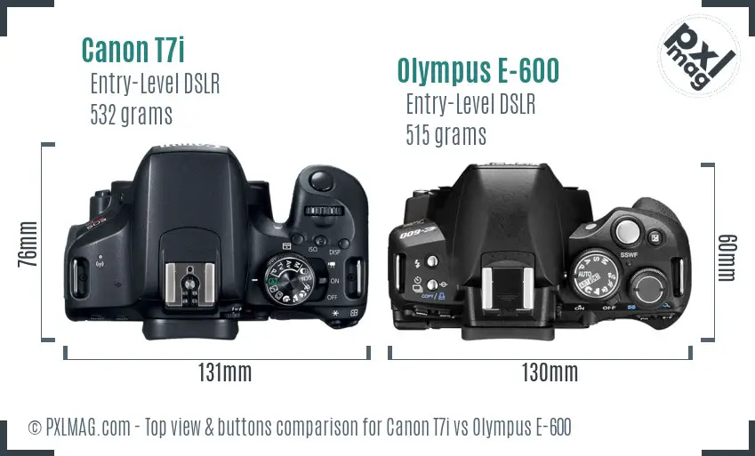 Canon T7i vs Olympus E-600 top view buttons comparison