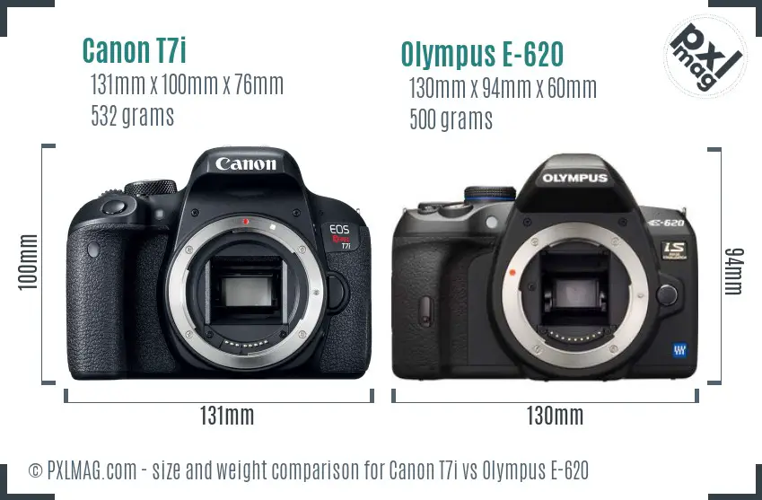 Canon T7i vs Olympus E-620 size comparison