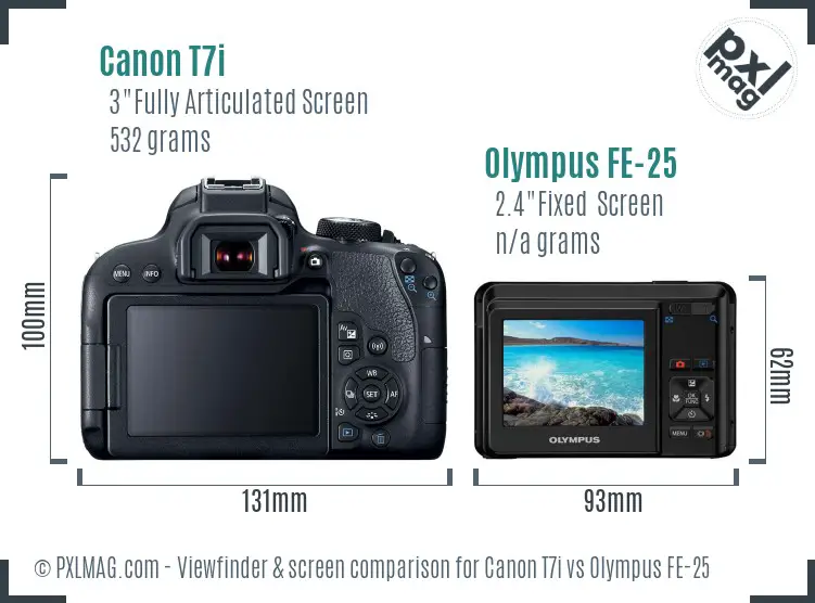Canon T7i vs Olympus FE-25 Screen and Viewfinder comparison