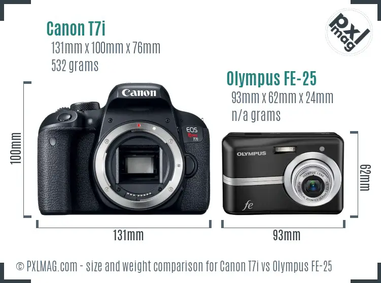 Canon T7i vs Olympus FE-25 size comparison