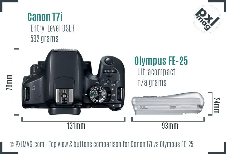 Canon T7i vs Olympus FE-25 top view buttons comparison