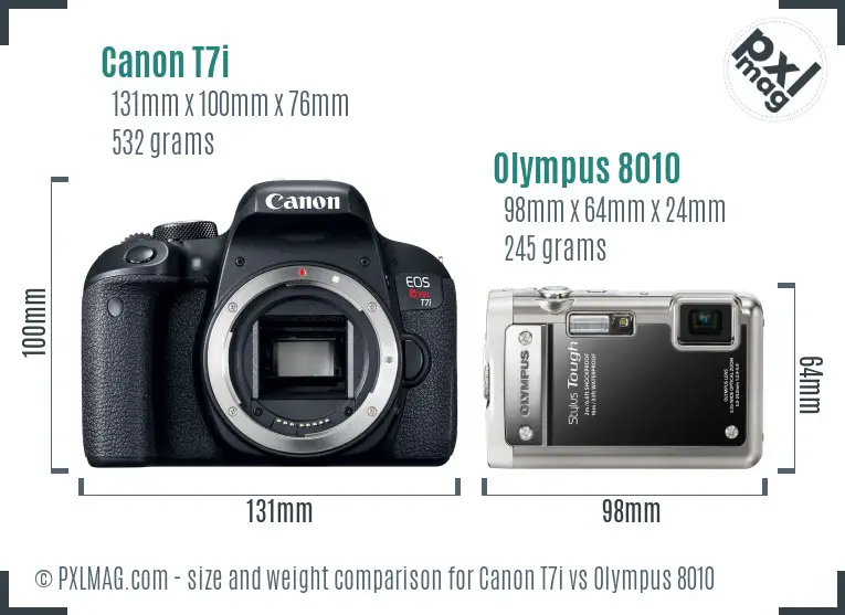 Canon T7i vs Olympus 8010 size comparison