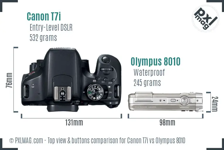 Canon T7i vs Olympus 8010 top view buttons comparison