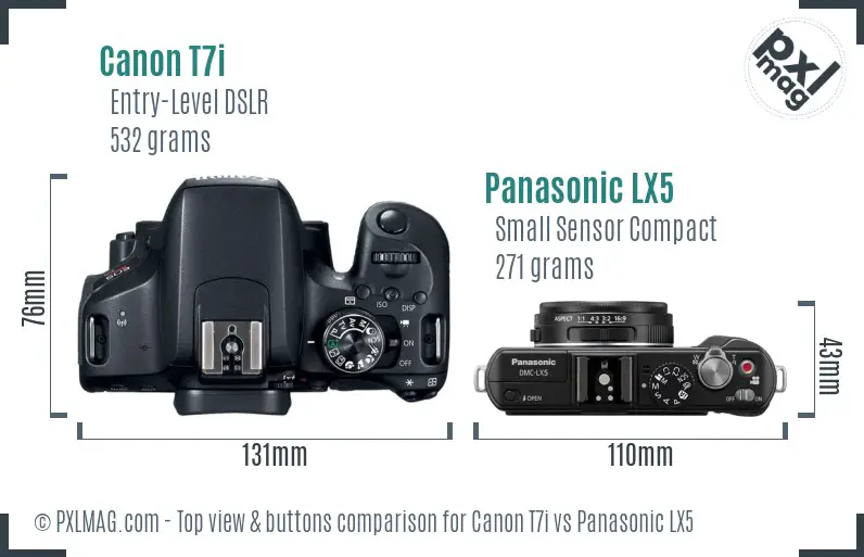 Canon T7i vs Panasonic LX5 top view buttons comparison