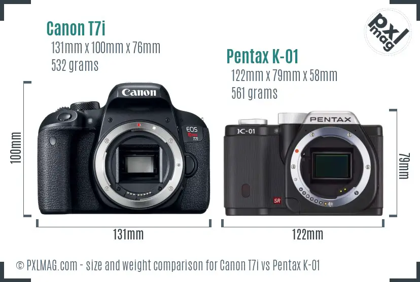 Canon T7i vs Pentax K-01 size comparison
