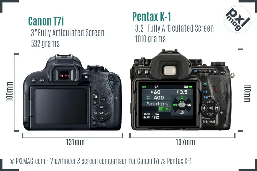 Canon T7i vs Pentax K-1 Screen and Viewfinder comparison