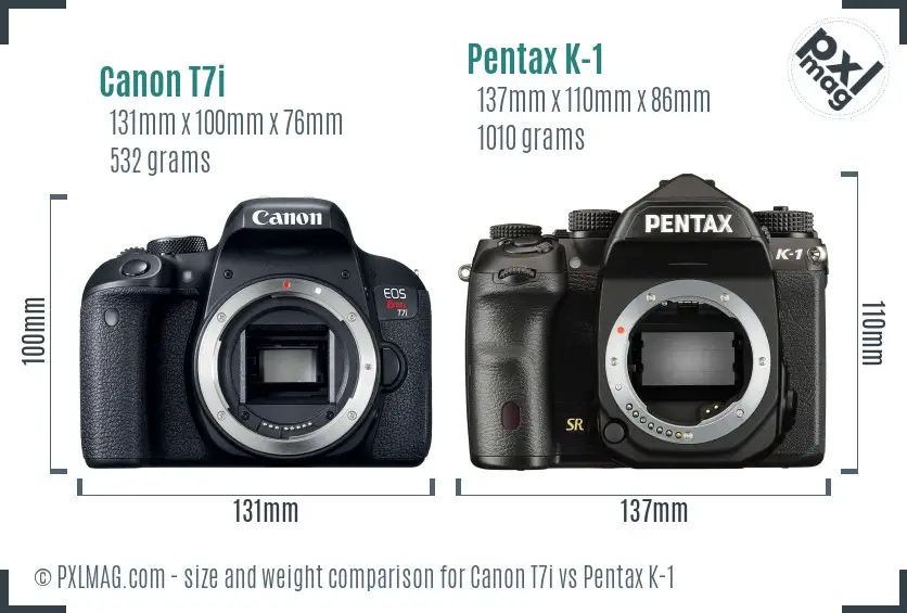 Canon T7i vs Pentax K-1 size comparison