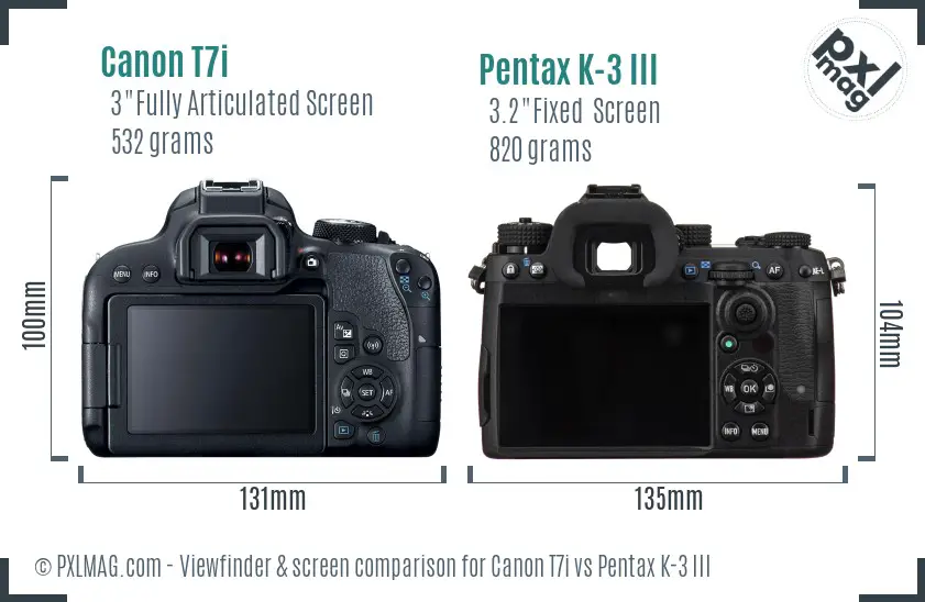 Canon T7i vs Pentax K-3 III Screen and Viewfinder comparison