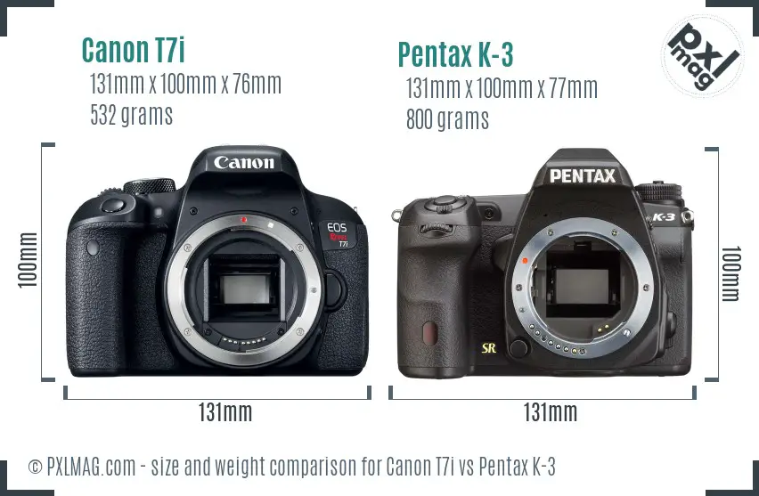 Canon T7i vs Pentax K-3 size comparison