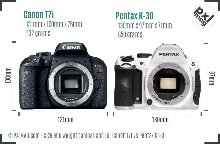Canon T7i vs Pentax K-30 size comparison