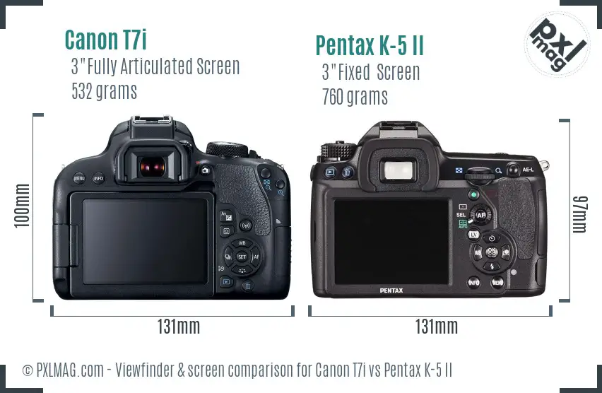 Canon T7i vs Pentax K-5 II Screen and Viewfinder comparison